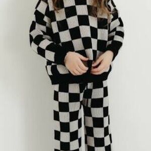 Forever French Knit Pant Set Black Checkerboard